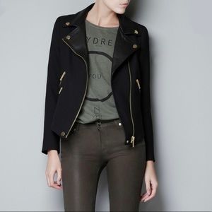Wool Blend Moto Jacket Leather Collar